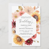 サンフラワーズ&ブルゴーニュ秋ワイルド結婚フローラ 招待状 (正面)