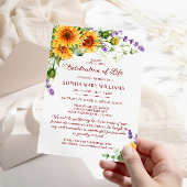 サンフラワーズ&ラベンダー葬儀お祝い・オブ・ライフ 招待状