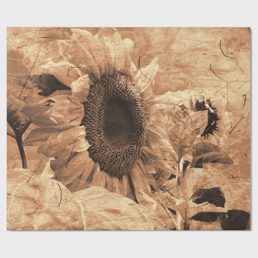 サンフラワーセピアヴィンテージアンティークカントリーフローラ ラッピングペーパー (フラット)