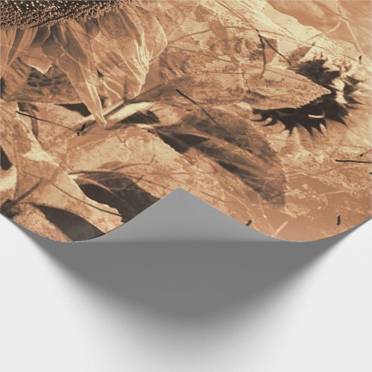 サンフラワーセピアヴィンテージアンティークカントリーフローラ ラッピングペーパー (角)