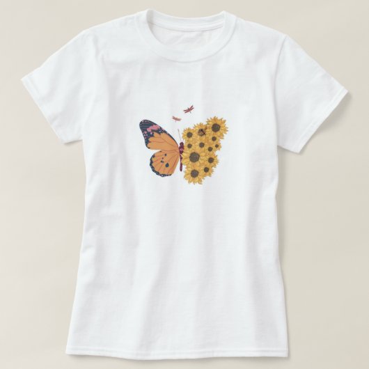 サンフラワーセレナードウィズバタフライデザイン Tシャツ (デザイン正面)