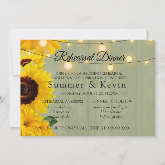 サンフラワーセージ木材ライトリハーサルディナー 招待状 (正面)