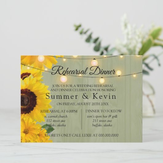 サンフラワーセージ木材ライトリハーサルディナー 招待状 (スタンド正面)