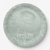 サンフラワーセージ緑ホワイトフローラアートエレガント ペーパープレート (正面)