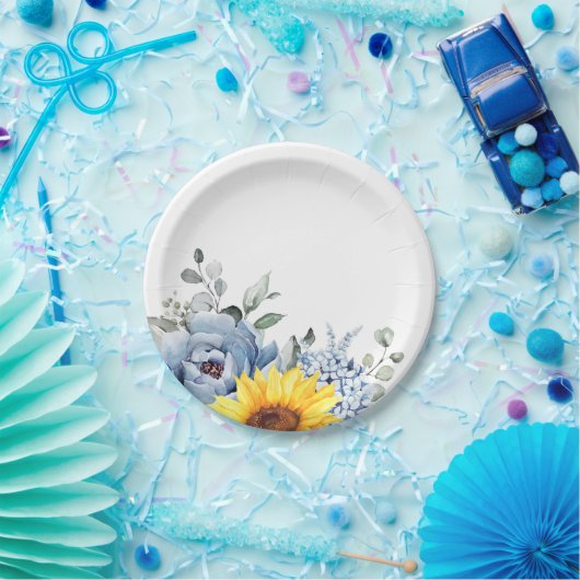 サンフラワーダスティブルー石板牡丹フローラ ペーパープレート (パーティー)