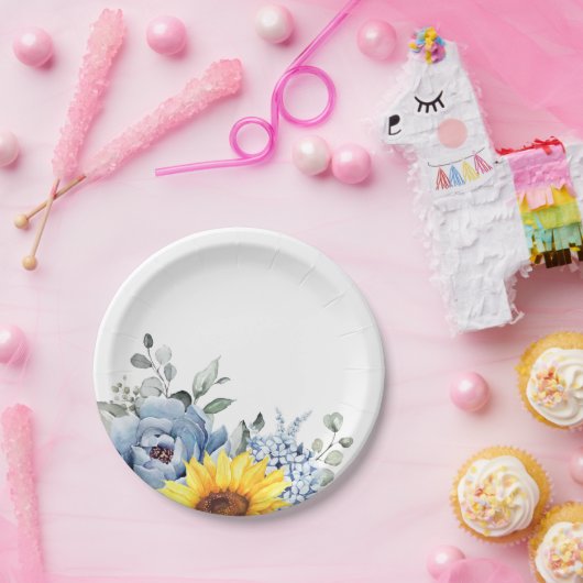 サンフラワーダスティブルー石板牡丹フローラ ペーパープレート (パーティー)