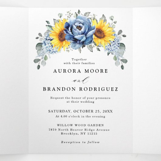 サンフラワーダスティブルー石板牡丹フローラ 三つ折り案内状 (内部中)