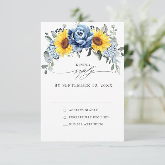 サンフラワーダスティブルー石板牡丹フローラ 出欠カード (スタンド正面)