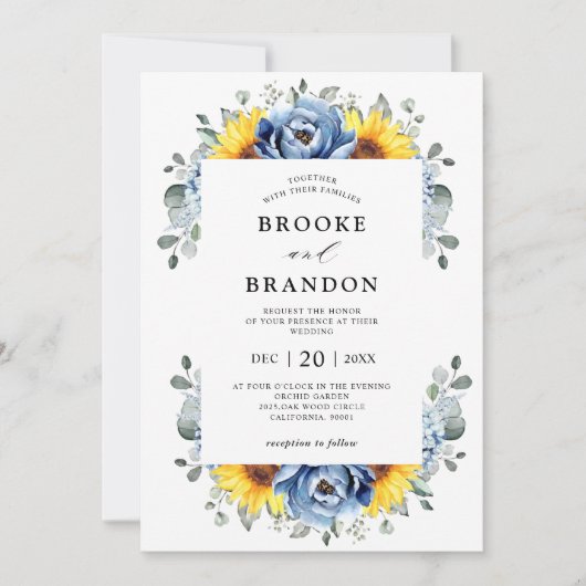 サンフラワーダスティブルー石板牡丹フローラ 招待状 (正面)