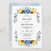 サンフラワーダスティブルー石板牡丹フローラ 招待状 (正面/裏面)