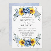 サンフラワーダスティブルー石板牡丹フローラ 招待状 (正面/裏面)