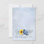 サンフラワーダスティブルー石板牡丹ブライダルシャワー サンキューカード (裏面)