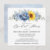 サンフラワーダスティブルー石板牡丹ブライダルシャワー 招待状 (正面/裏面)