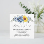 サンフラワーダスティブルー石板牡丹ブライダルシャワー 招待状 (スタンド正面)
