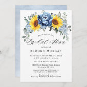 サンフラワーダスティブルー石板牡丹ブライダルシャワー 招待状 (正面/裏面)