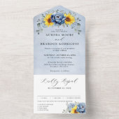 サンフラワーダスティブルー石板牡丹結婚フローラズAl オールインワン招待状 (内側)