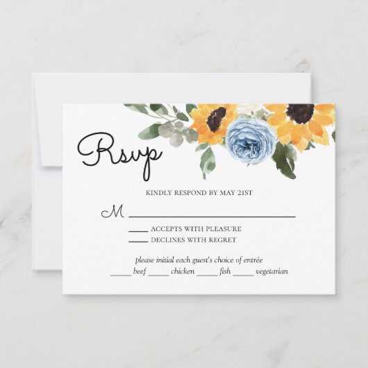 サンフラワーダスティブルー結婚ズと食事の選択 出欠カード (正面)