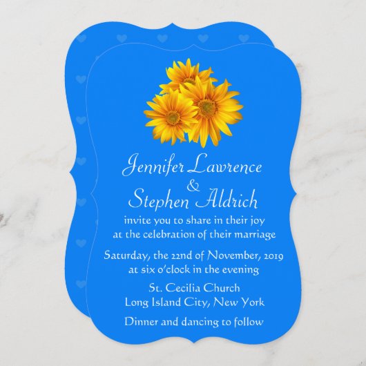サンフラワーディライトブルーフローラ結婚式招待状 招待状 (正面/裏面)