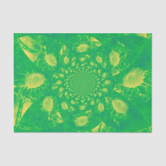 サンフラワーデコパージュグリーンイエロー抽象芸術アート 薄葉紙 (正面)