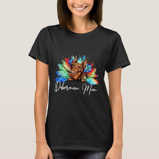 サンフラワードーバーマンママ絞り染めドッグ Tシャツ (正面)