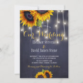 サンフラワーネイビーシャルボード秋トレンディー結婚ズ 招待状 (正面)