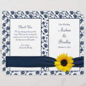 サンフラワーネイビーダマスクフローラ結婚式 プログラム (正面/裏面)