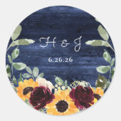 サンフラワーネイビーブルーウッド結婚ズ封筒用シール ラウンドシール (正面)