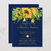 サンフラワーネイビーブルーカントリーフローラ結婚式の招待 (正面/裏面)