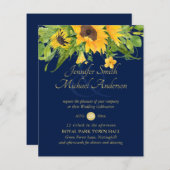 サンフラワーネイビーブルーカントリーフローラ結婚式の招待 (正面/裏面)