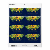 サンフラワーネイビーブルーカントリーフローラ結婚式の招待 ラベル (フルシート)