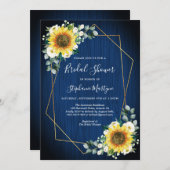 サンフラワーネイビーブルージオメトリックブライダルシャワー 招待状 (正面/裏面)