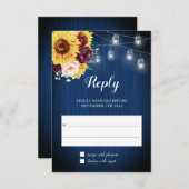 サンフラワーネイビーブルージャールライツ結婚フローラ 出欠カード (正面/裏面)