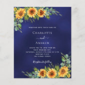 サンフラワーネイビーブルーバジェット結婚式招待状 (正面)