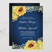 サンフラワーネイビーブルーバビーズブリー結婚ズ 招待状 (正面/裏面)