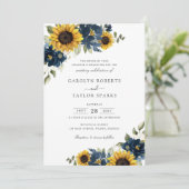 サンフラワーネイビーブルーフラワーズグリーン結婚リー 招待状 (スタンド正面)