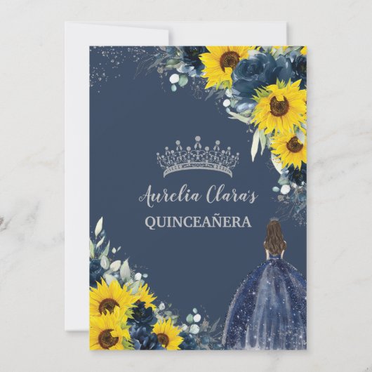 サンフラワーネイビーブルーフローラプリンセスキンセアニラ 招待状 (裏面)