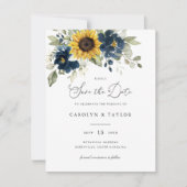 サンフラワーネイビーブルーフローラ緑結婚色 招待状 (正面)