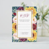 サンフラワーネイビーブルーブルゴーニュ金ゴールド結婚フローラ 出欠カード (スタンド正面)