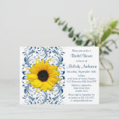 サンフラワーネイビーブルーホワイトフローラブライダルシャワー 招待状 (スタンド正面)