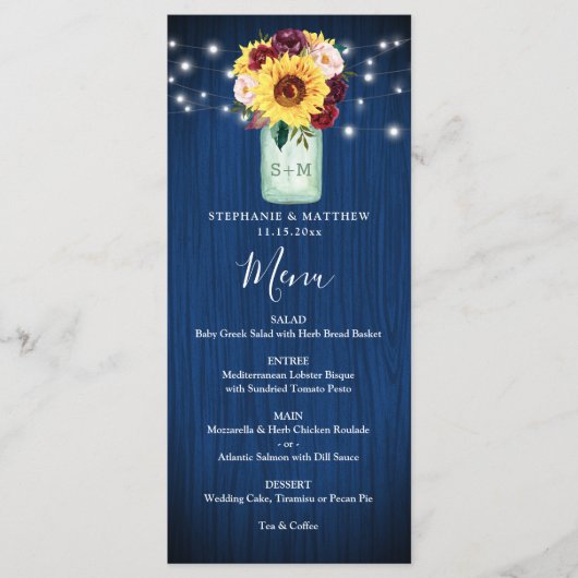 サンフラワーネイビーブルーメイソンジャールライト結婚ズのメニュー メニュー (正面)
