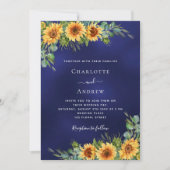 サンフラワーネイビーブルーユーカリ結婚プトゥラグジュアリー 招待状 (正面)