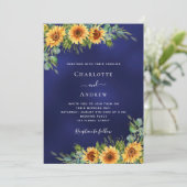 サンフラワーネイビーブルーユーカリ結婚プトゥラグジュアリー 招待状 (スタンド正面)