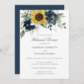 サンフラワーネイビーブルーリハーサルディナー結婚ズ 招待状 (正面/裏面)