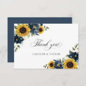 サンフラワーネイビーブルー素朴フローラ結婚ズ サンキューカード (正面/裏面)