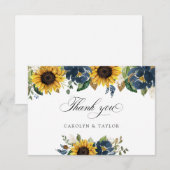 サンフラワーネイビーブルー素朴フローラ結婚ズ サンキューカード (正面/裏面)