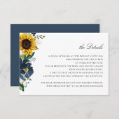 サンフラワーネイビーブルー結婚フローラ詳細カード 招待状 (正面/裏面)