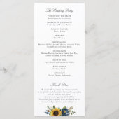 サンフラワーネイビー素朴ブルー結婚フラワーズ プログラム (裏面)