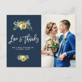 サンフラワーネイビー結婚ブルー感謝していのyouphoto card ポストカード