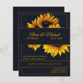 サンフラワーネイビー金ゴールドモダン結婚式招待状 (正面/裏面)