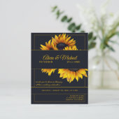 サンフラワーネイビー金ゴールドモダン結婚式招待状 (スタンド正面)